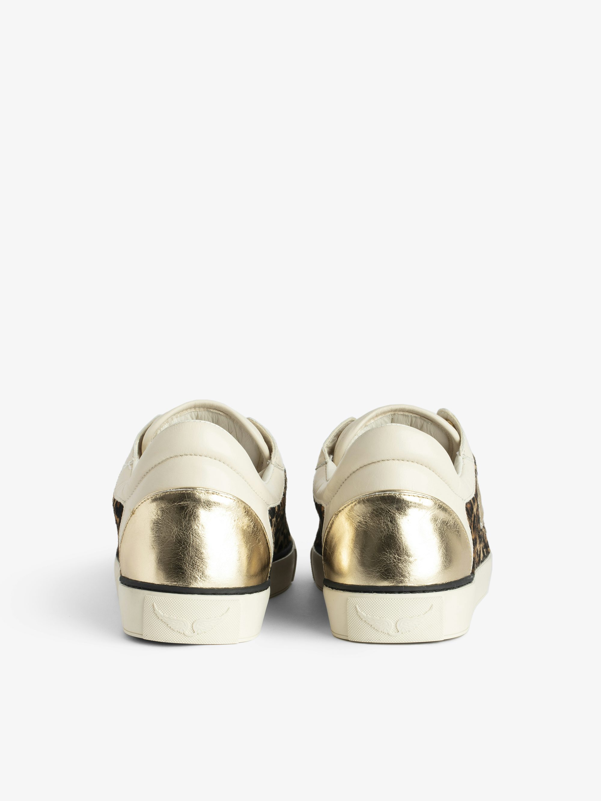 Low-Top Fly On Sneakers - Low-top sneakers in a mix of leopard-effect leather and crinkled leather with embossed wings.